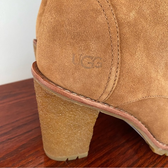 UGG Fabrice Lace Up Boots Rubber Heels Tan Suede Blue Wool 7 - Picture 3 of 10
